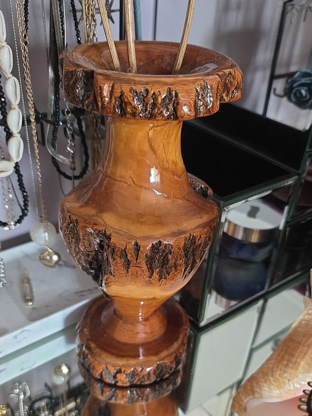 Handmade Rustic Burl Wood Vase - Natural Brown Finish